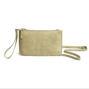 Burano Single Pocket Crossbody Wristlet Clutch Dill Green Leather NWT